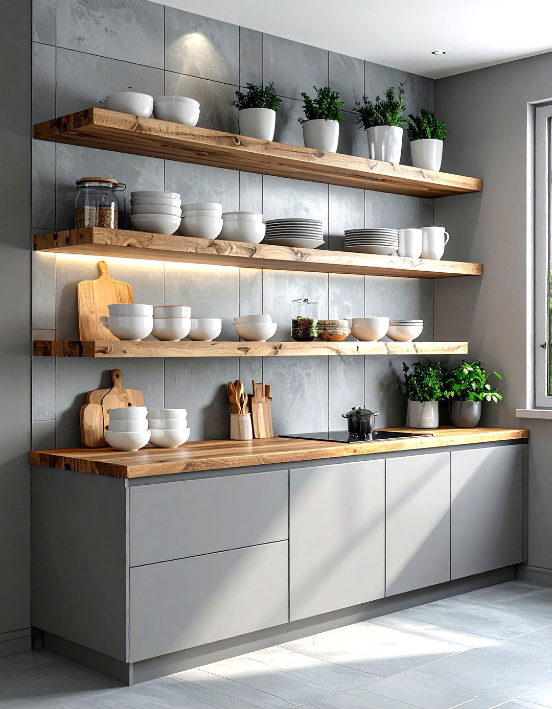 Gray kitchen open shelving - 30 gray kitchen decor ideas