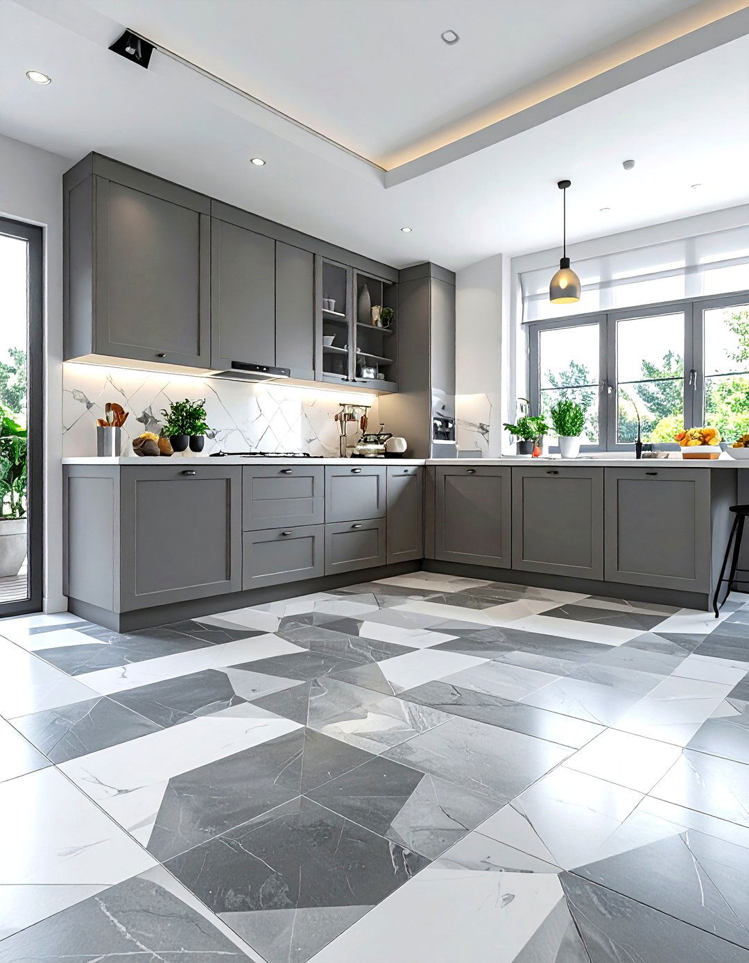 Gray kitchen patterned tile floor - 30 gray kitchen decor ideas