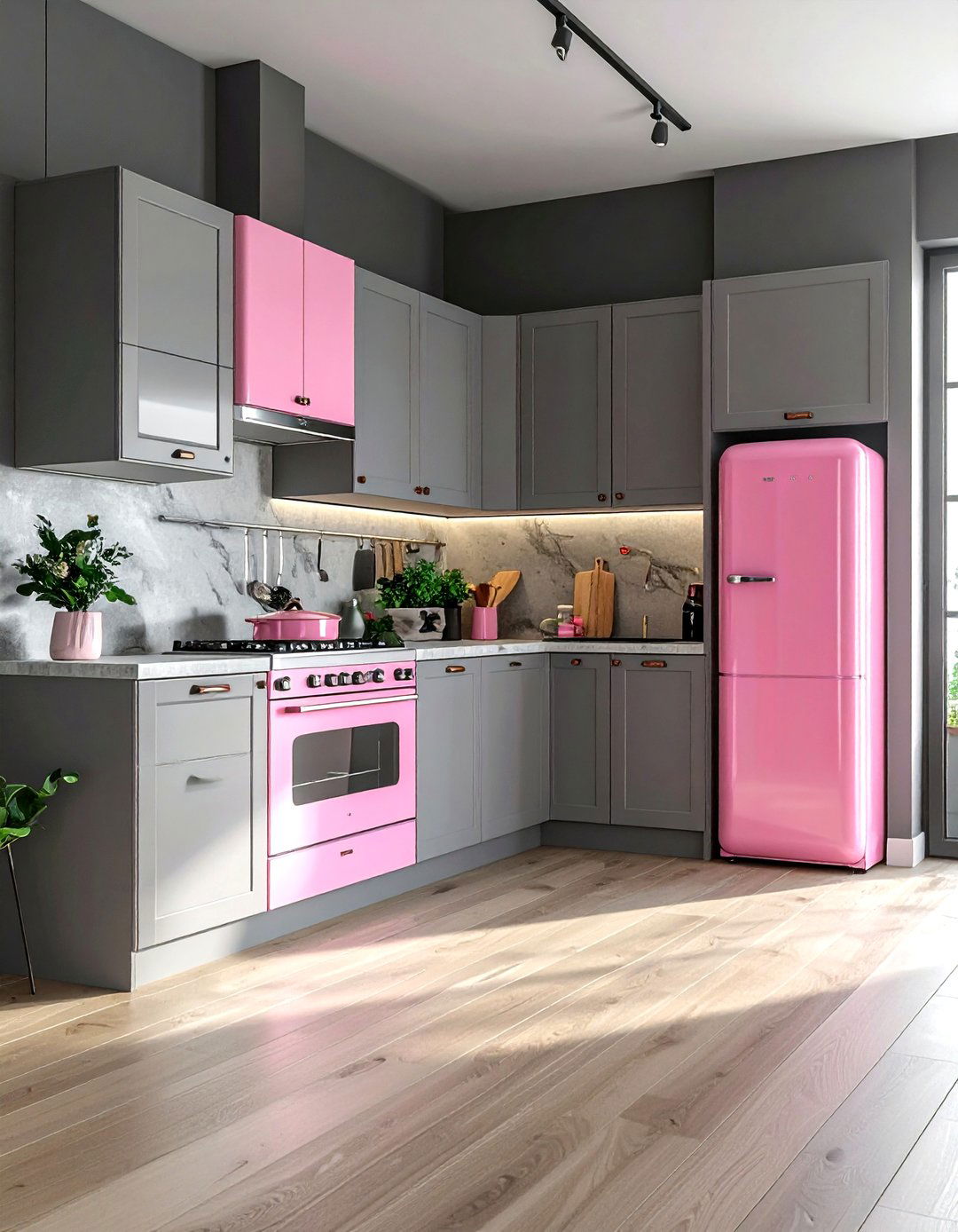 Gray kitchen pink appliances - 30 pink and gray kitchen ideas