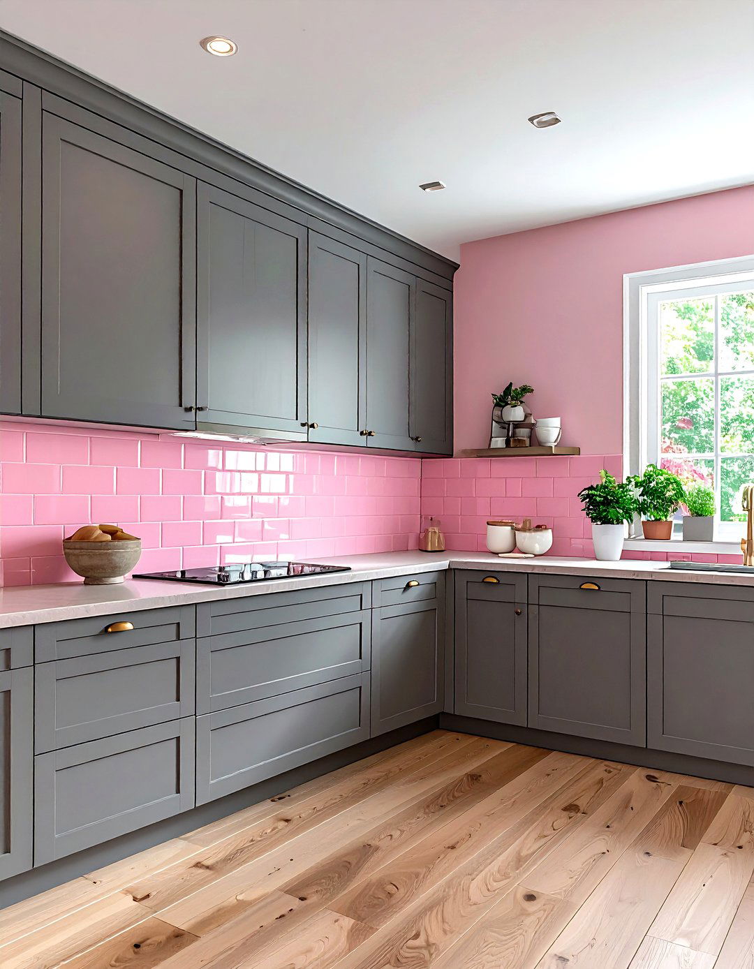 Gray kitchen pink backsplash - 30 pink and gray kitchen ideas