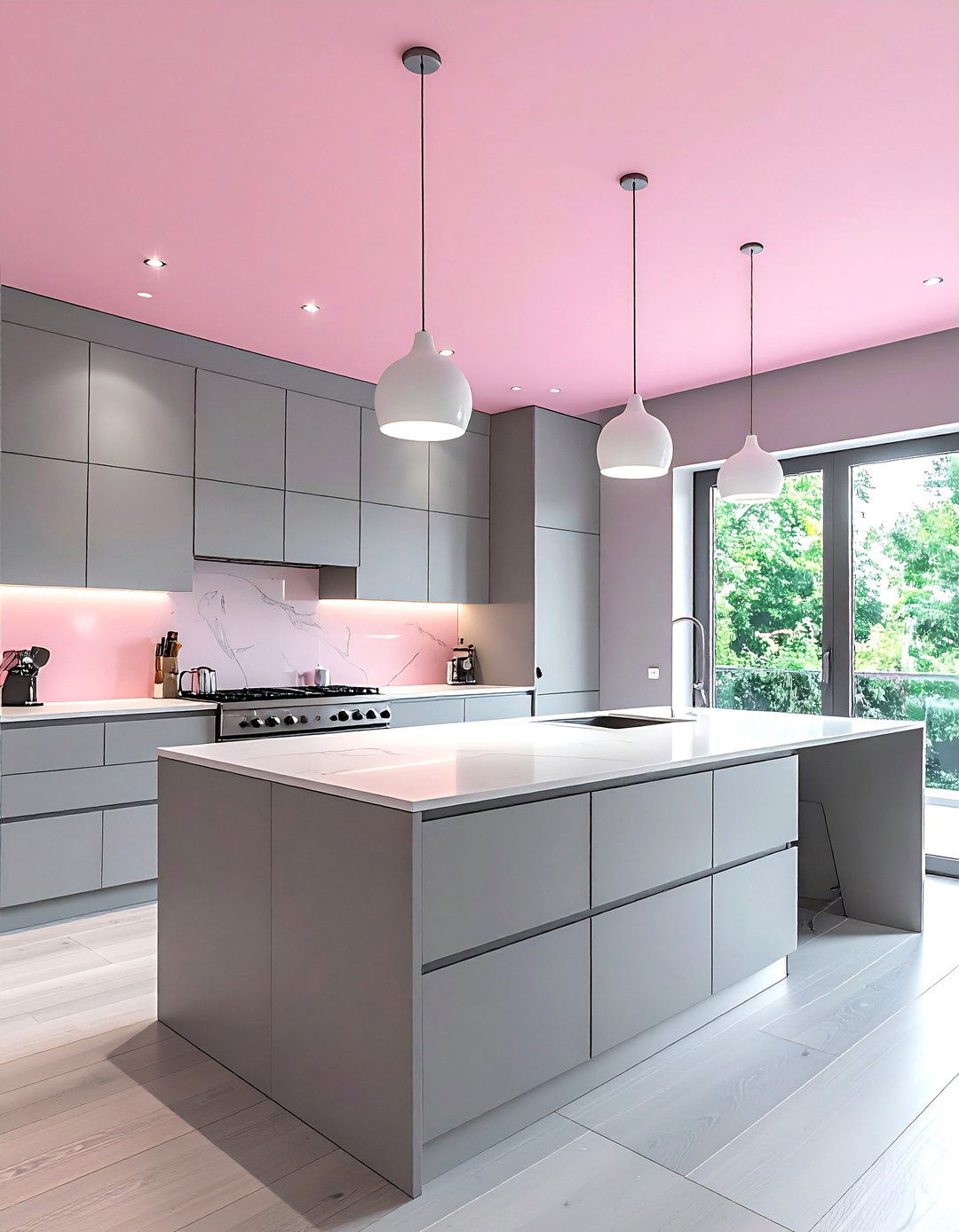 Gray kitchen pink ceiling - 30 pink and gray kitchen ideas