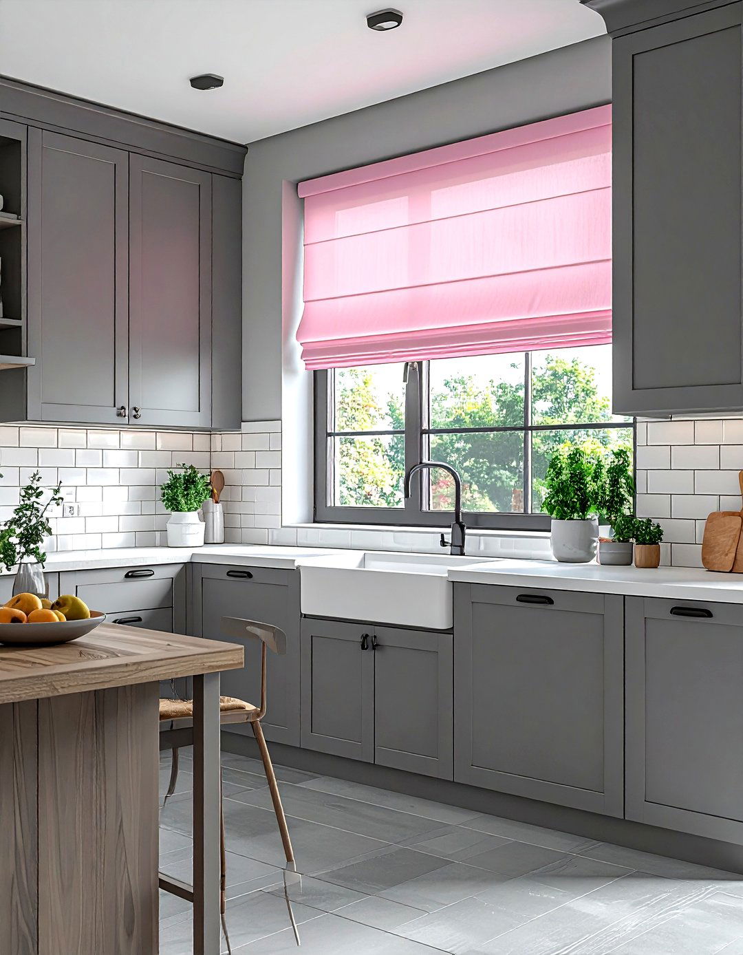 Gray kitchen pink window treatments - 30 pink and gray kitchen ideas