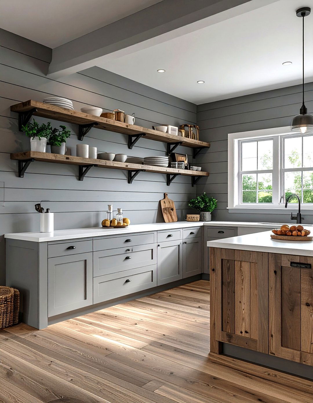 Gray kitchen shiplap walls - 30 gray kitchen decor ideas