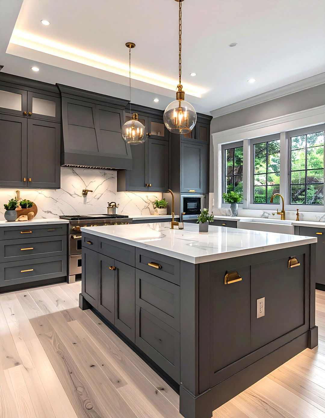Gray kitchen with brass hardware - 30 gray kitchen decor ideas
