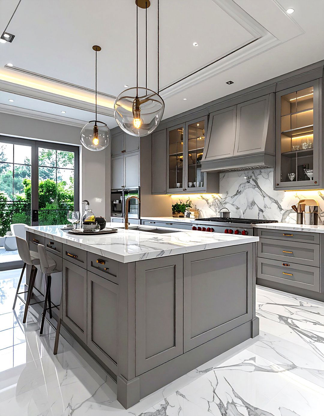 Gray kitchen with glass front cabinets - 30 cool gray kitchen ideas