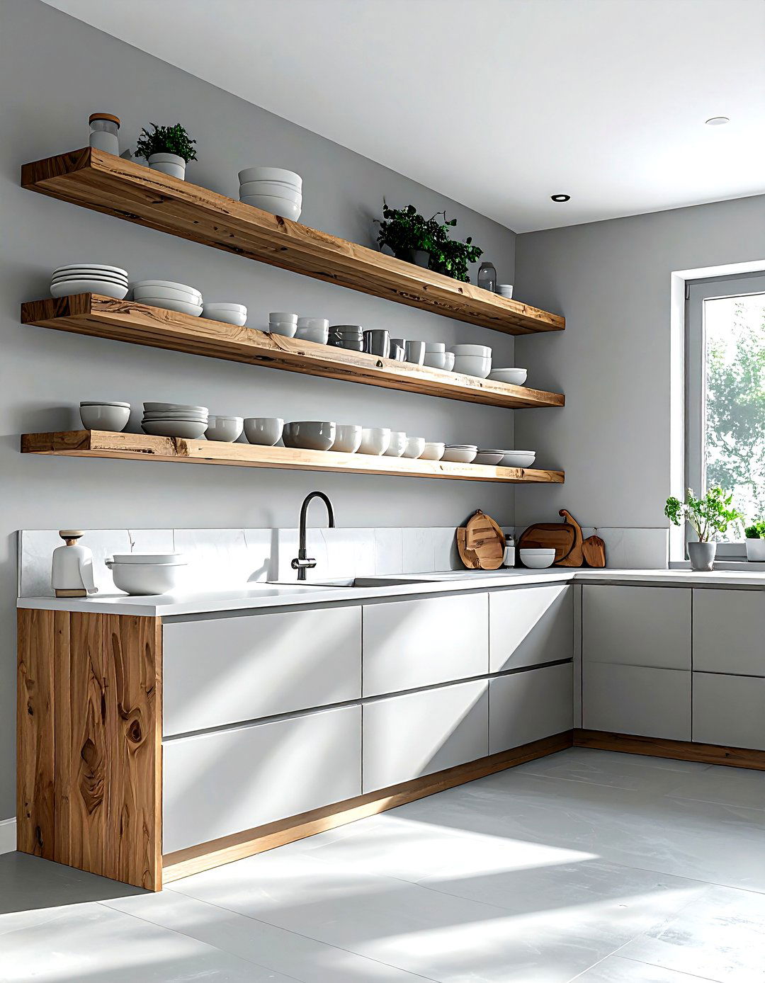 Gray kitchen with open shelving - 30 cool gray kitchen ideas