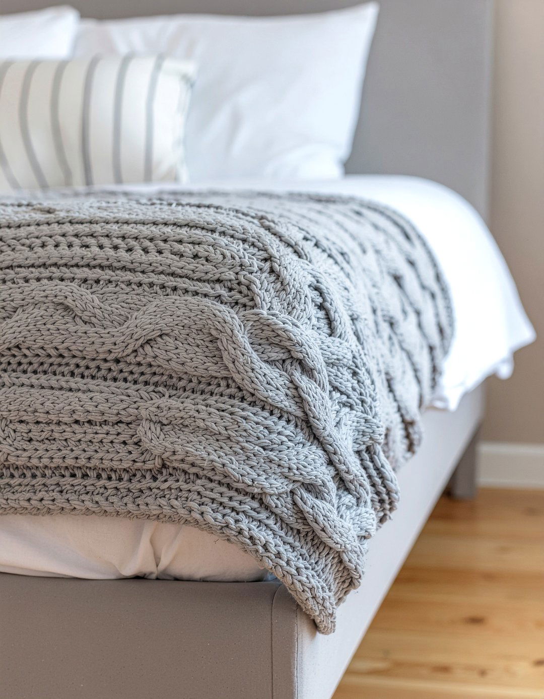 Gray knit throw blankets - 30 all gray bedroom ideas