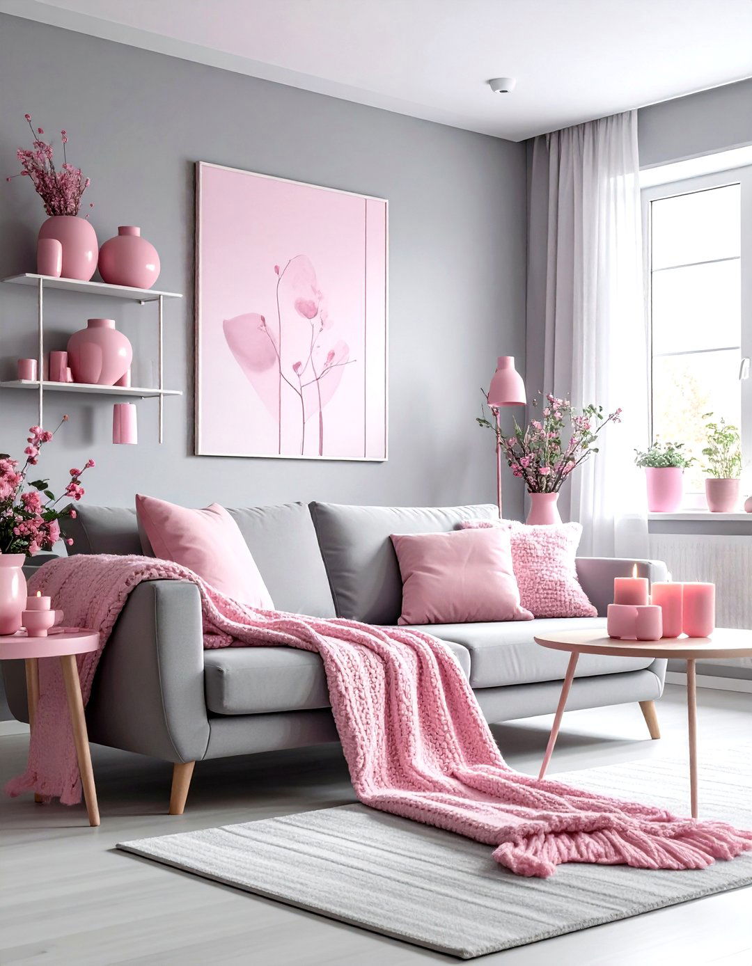 Gray living room pink accessories - 30 pink gray living room ideas
