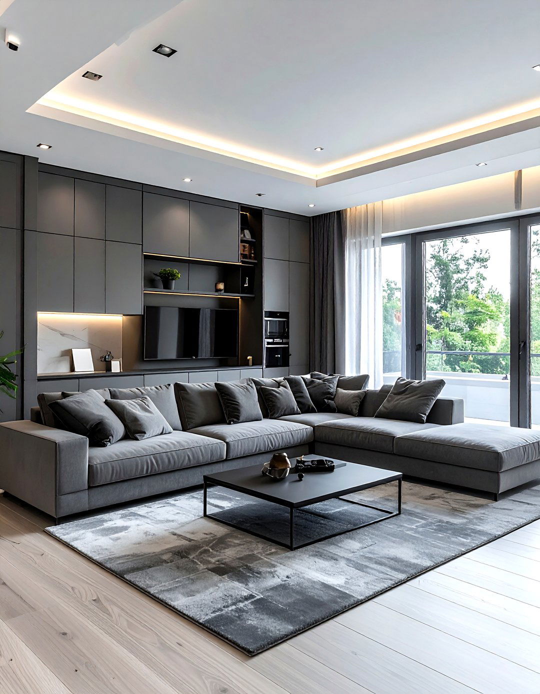 Gray living room with built in storage - 30 minimalist gray living room ideas