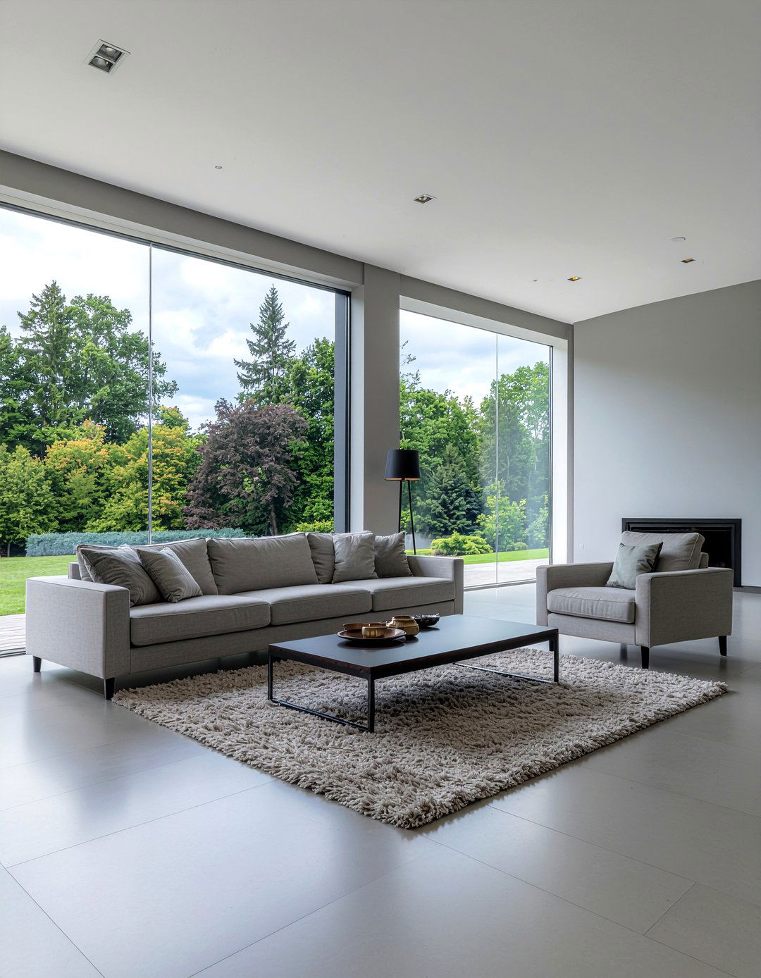 Gray living room with large windows - 30 living room gray walls