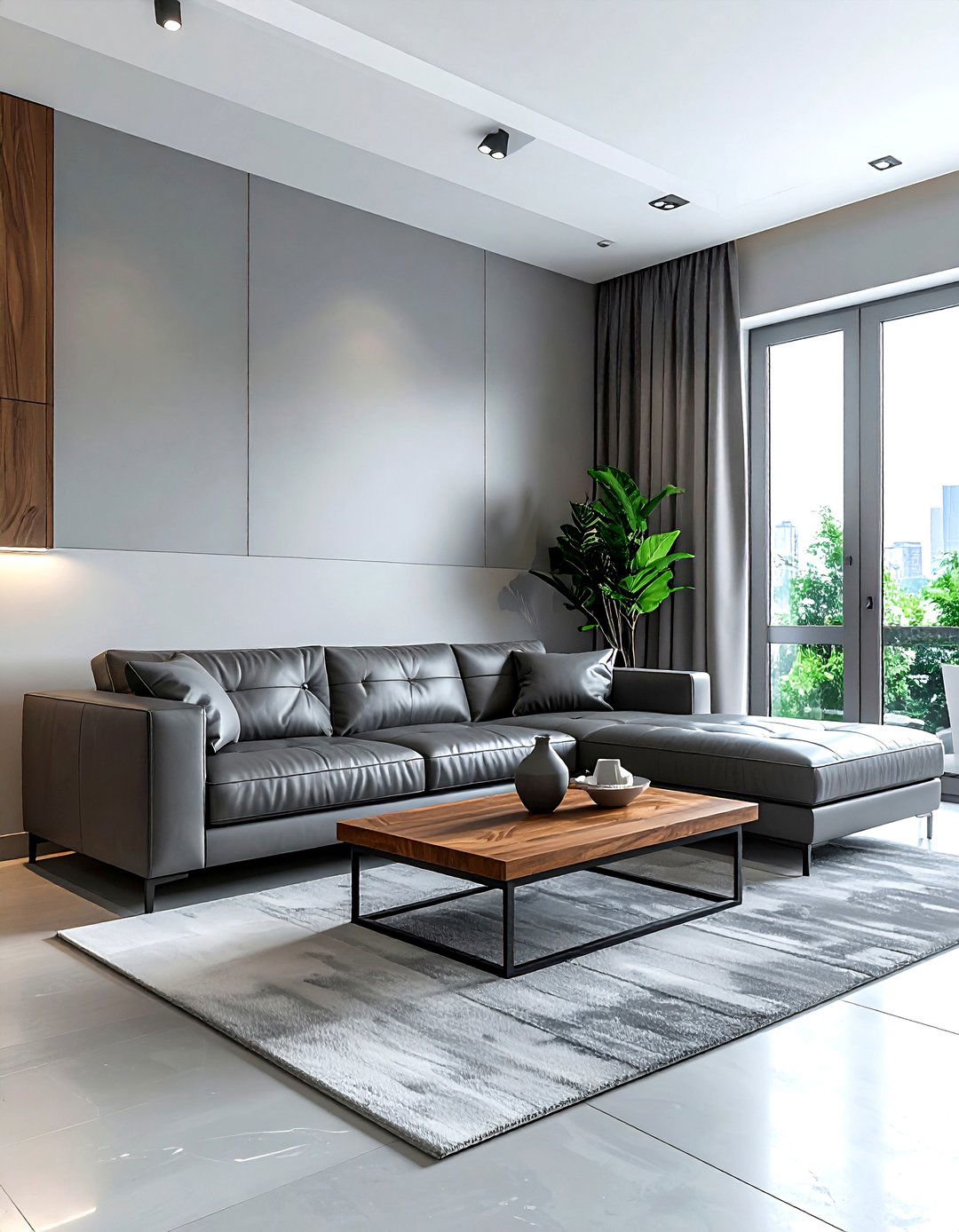 Gray living room with leather furniture - 30 minimalist gray living room ideas