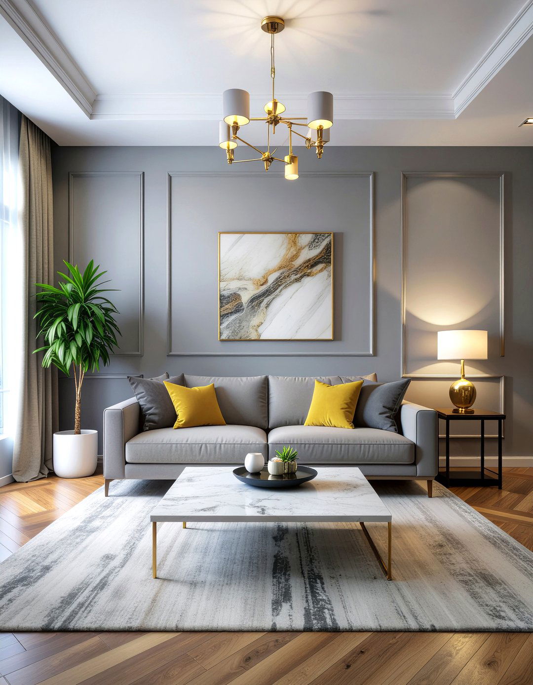 Gray living room with marble coffee table - 30 living room gray walls