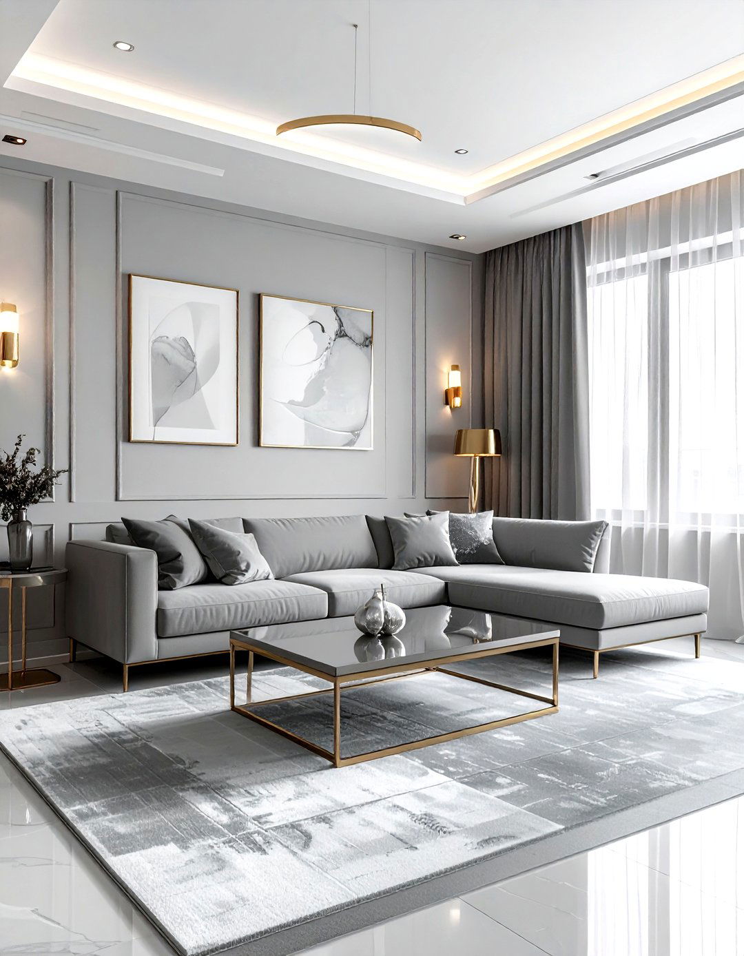 Gray living room with metallic accents - 30 minimalist gray living room ideas