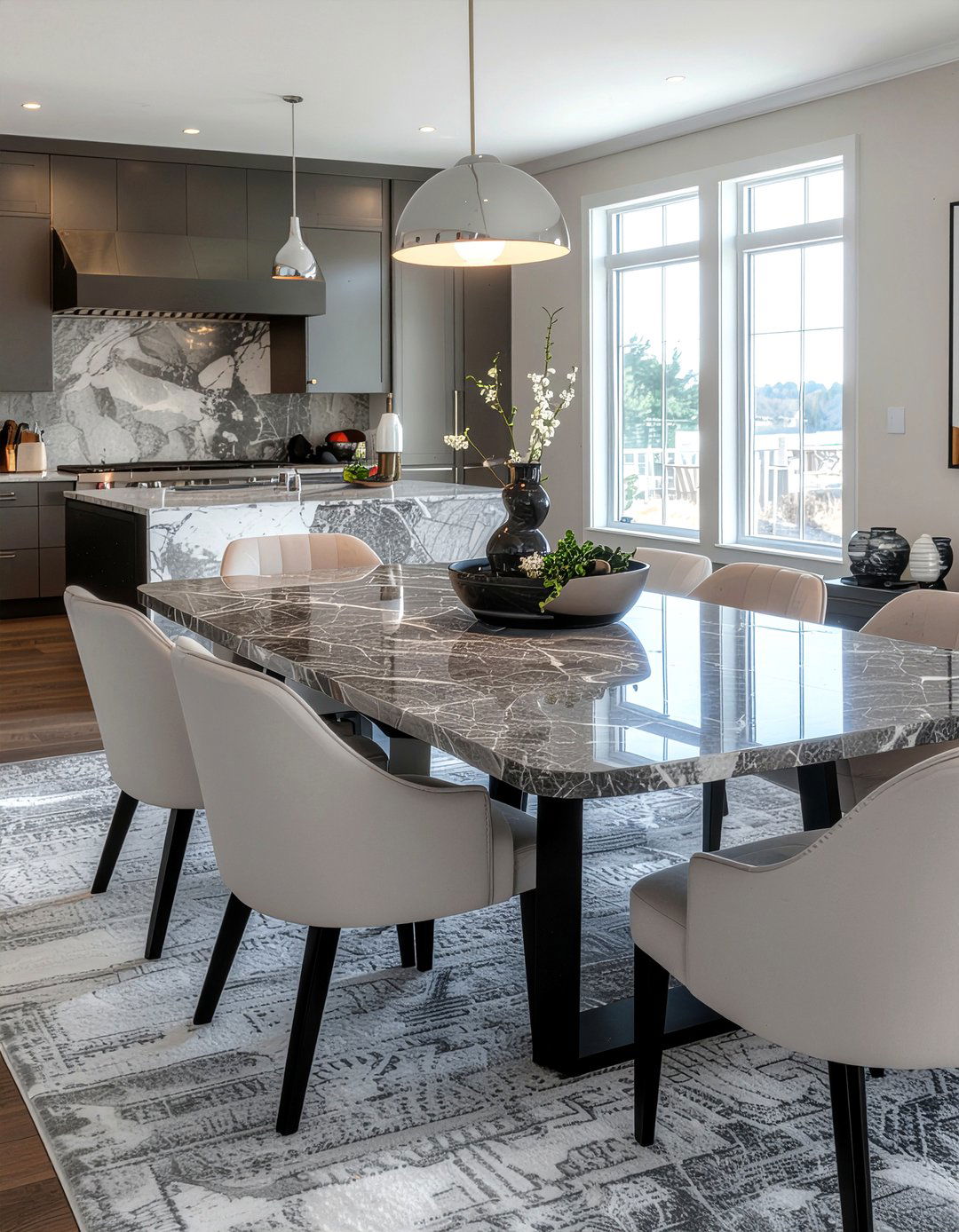 Gray marble dining table - 30 gray dining room ideas