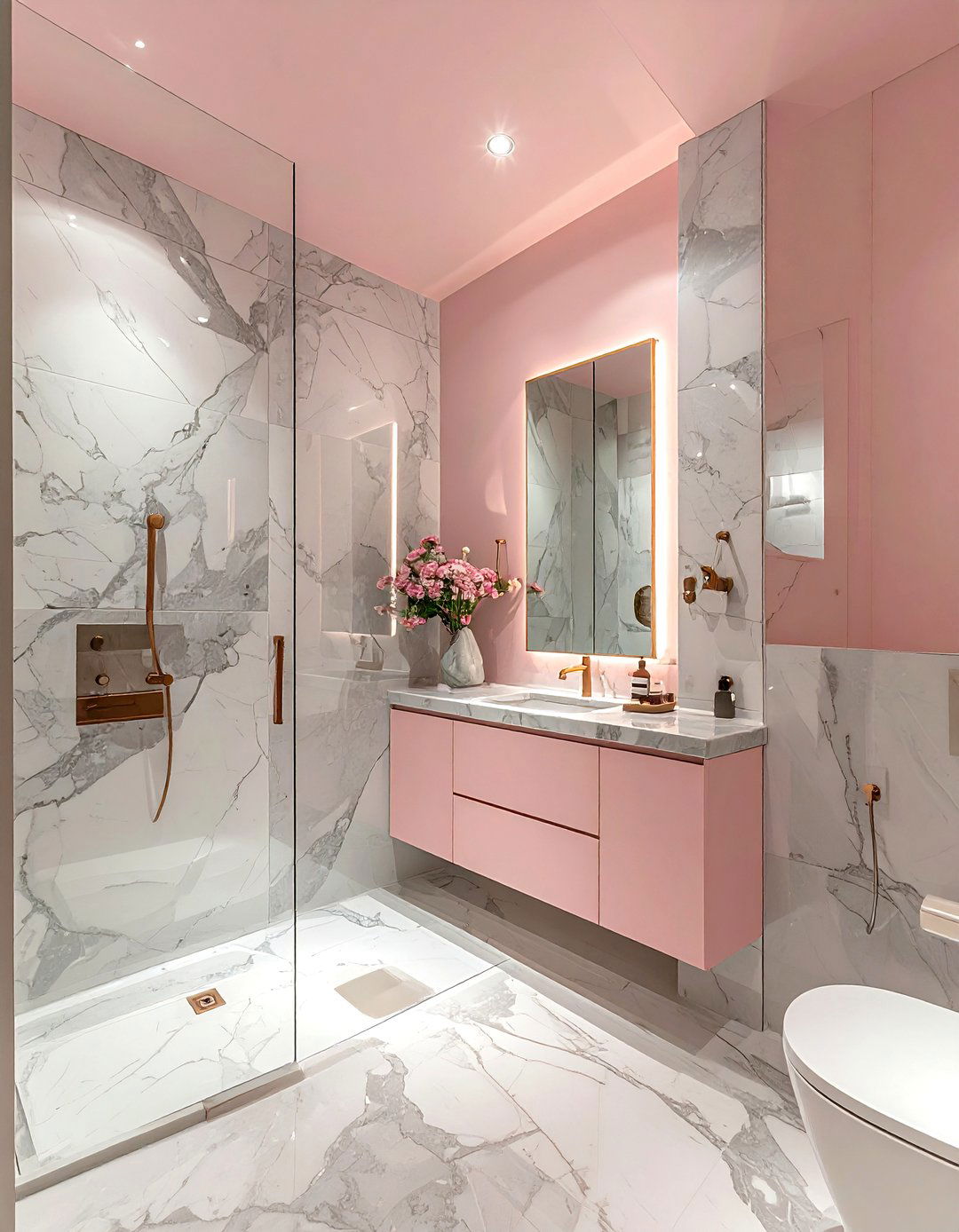 Gray marble pink bathroom - 30 pink gray bathroom ideas