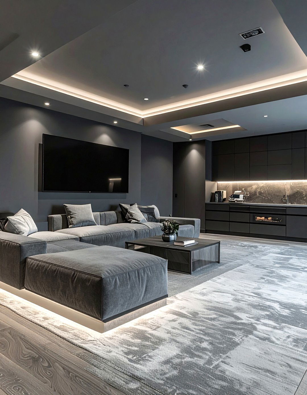 Gray monochromatic basement - 30 gray decor ideas