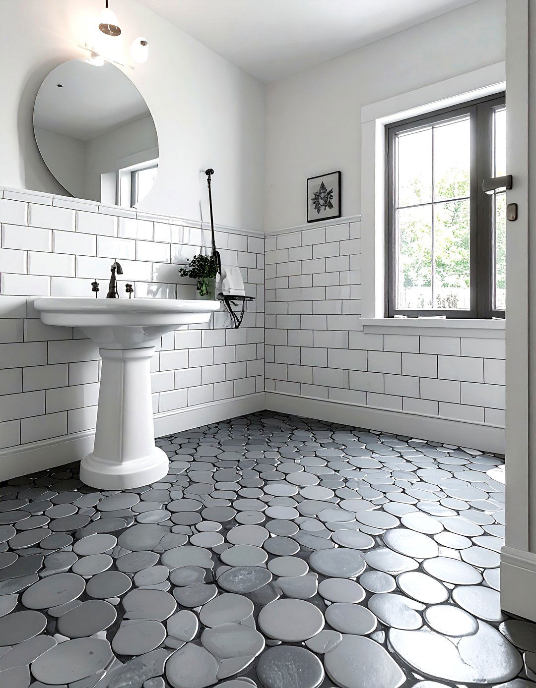 Gray penny tile floor - 30 gray bathroom decor ideas