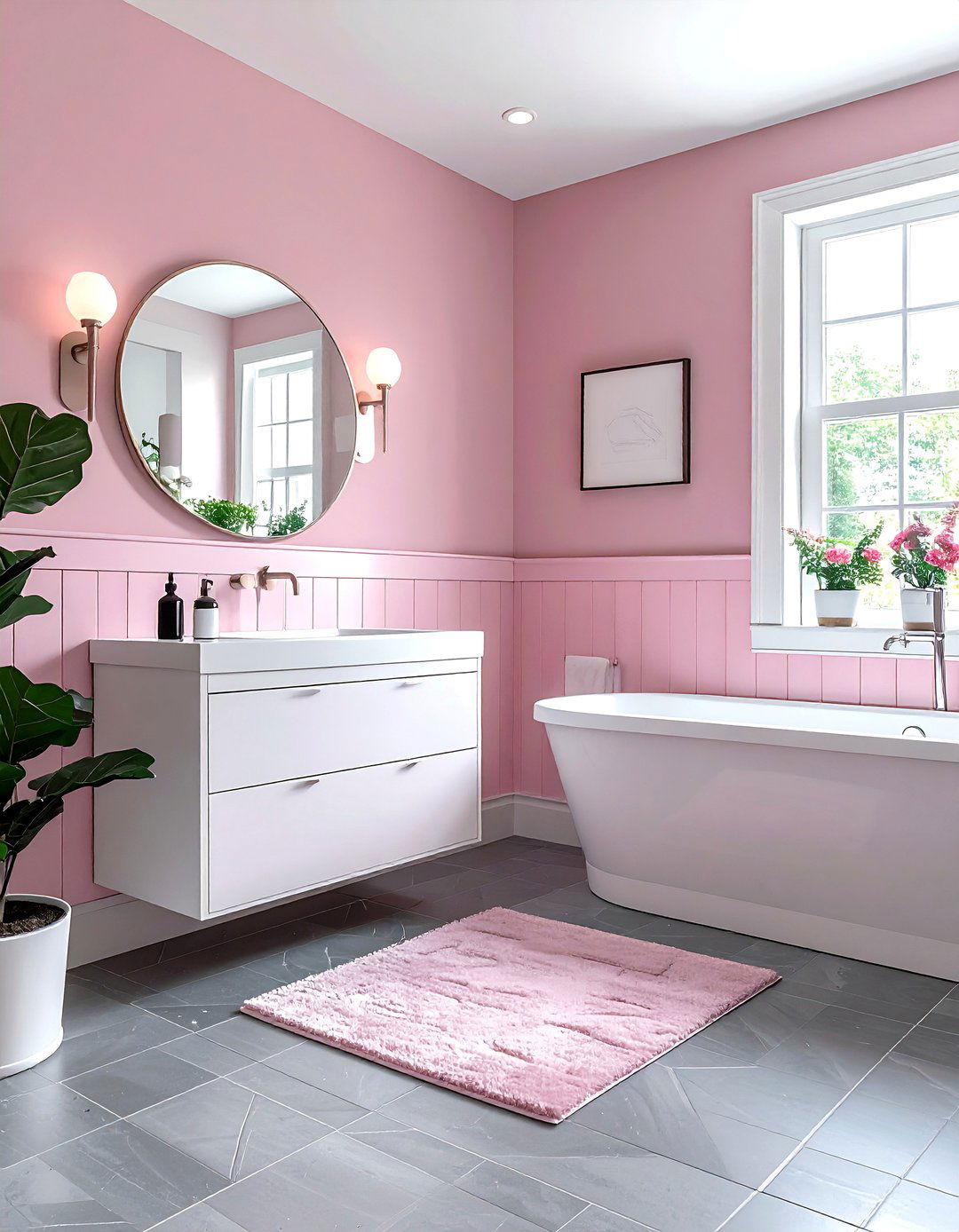 Gray penny tile pink bathroom - 30 pink gray bathroom ideas