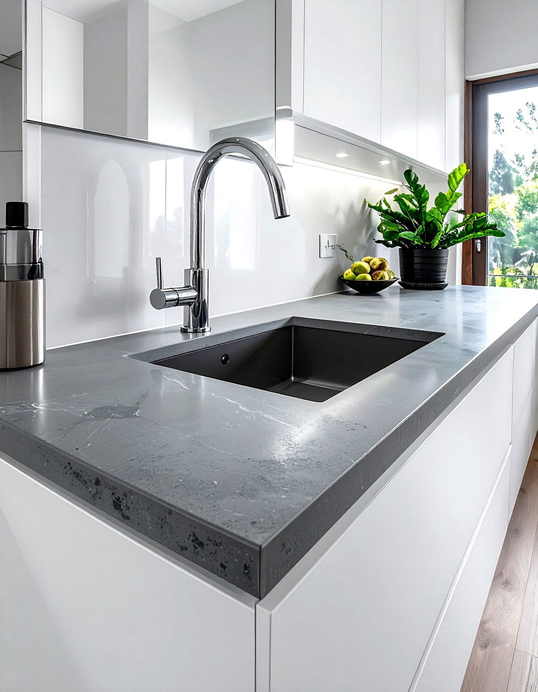 Gray quartz countertop - 30 gray bathroom decor ideas