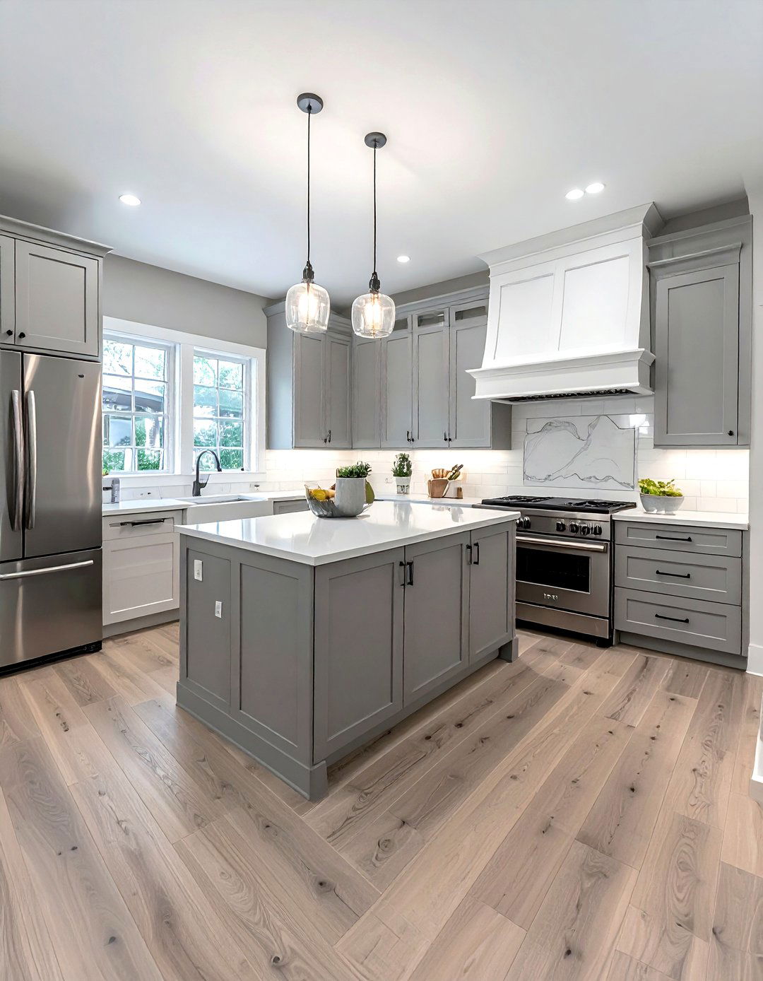 Gray shaker cabinets white quartz - 30 gray and white kitchen ideas