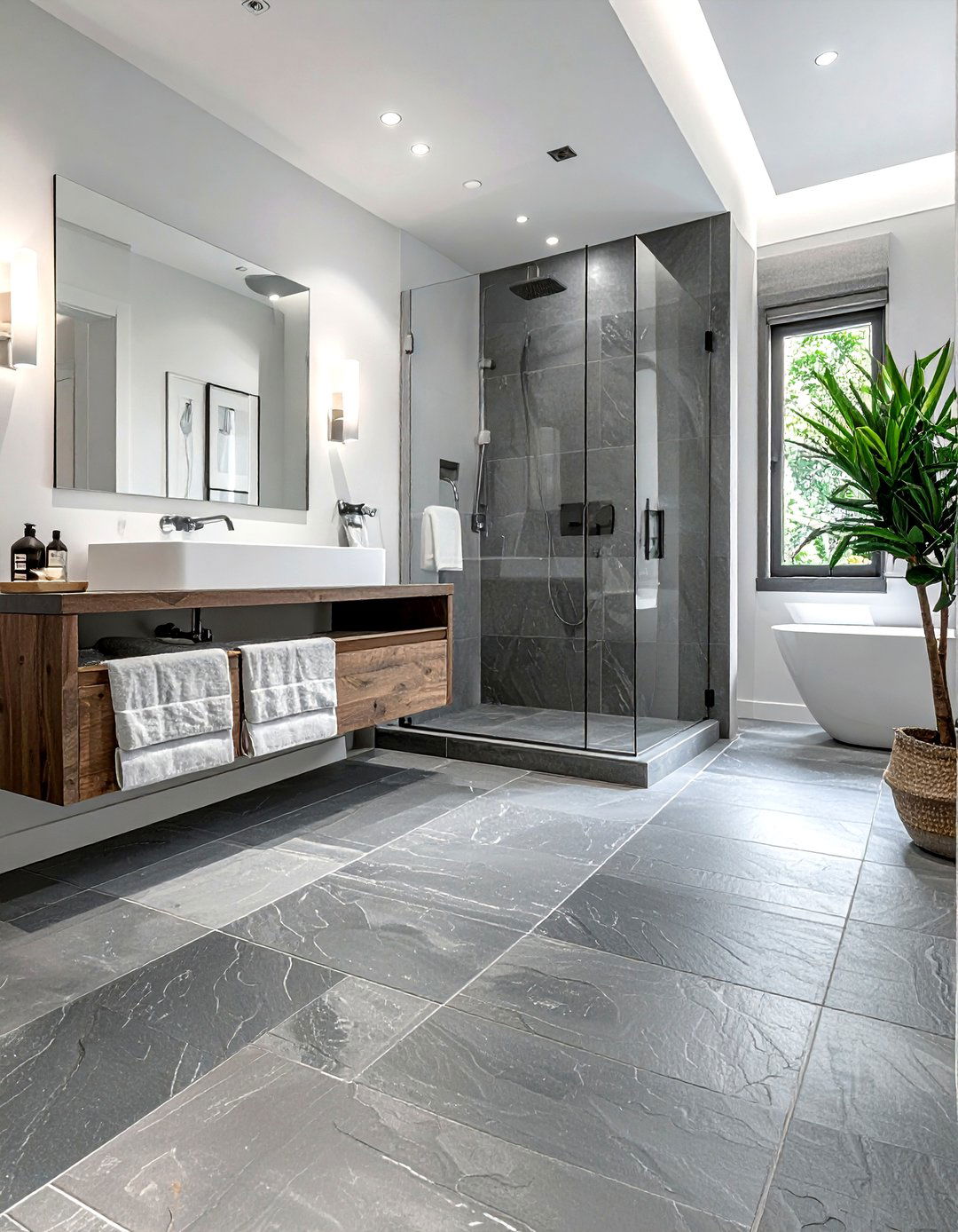 Gray slate bathroom floor - 30 gray bathroom decor ideas