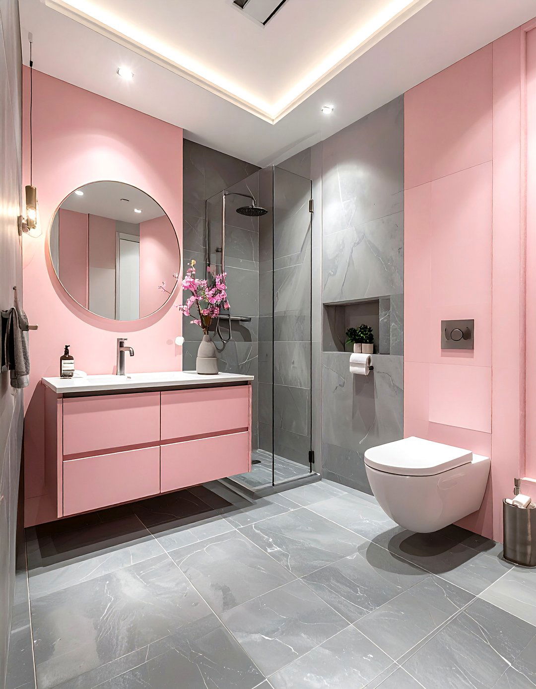 Gray slate pink bathroom - 30 pink gray bathroom ideas