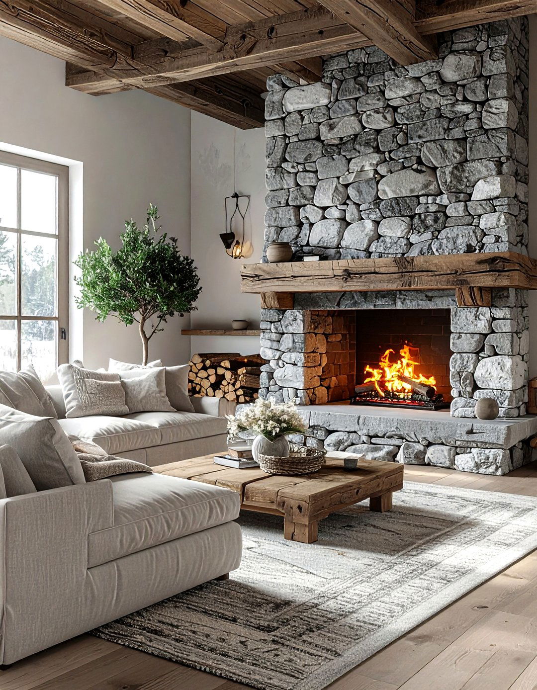 Gray stone fireplace - 30 gray decor ideas