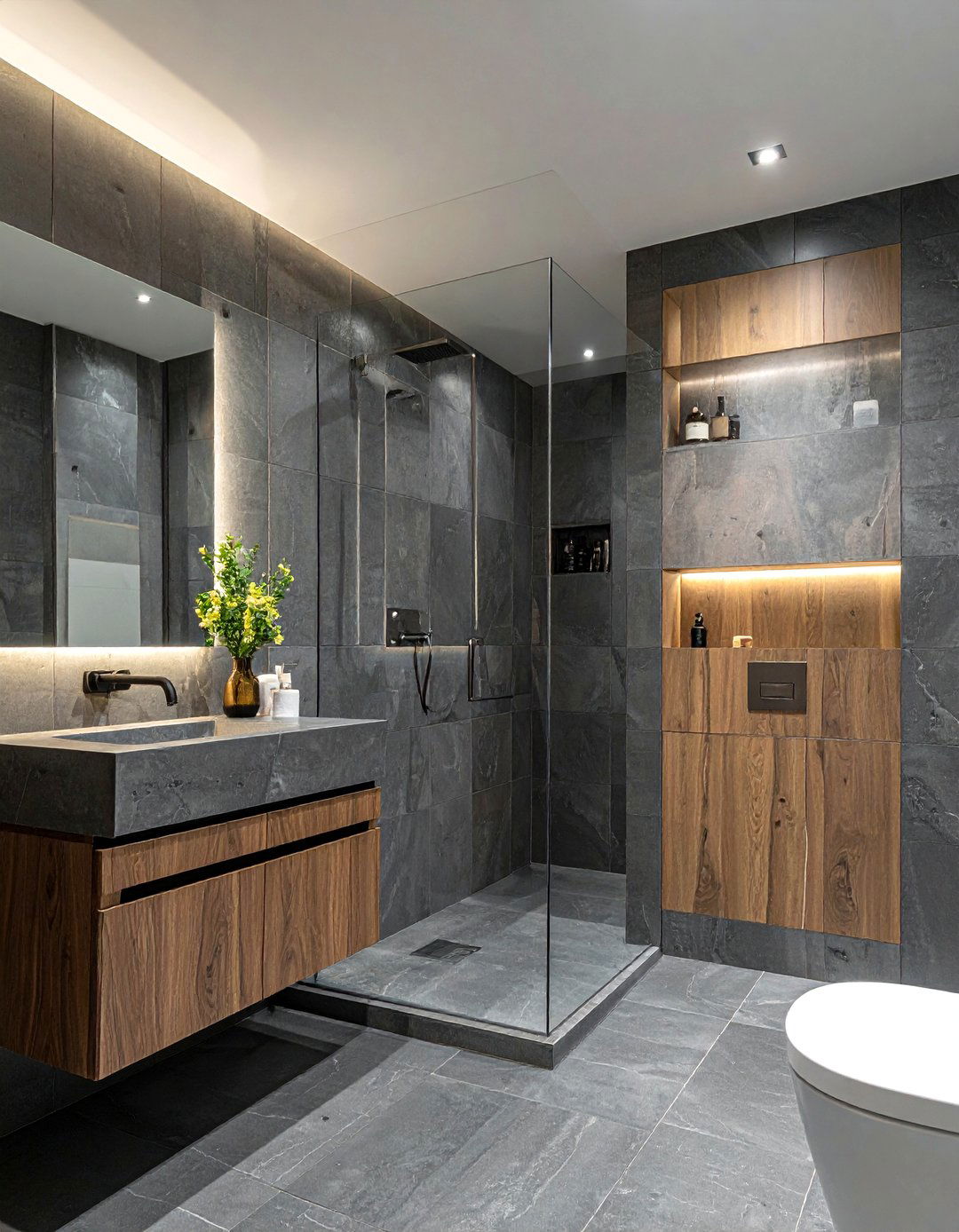 Gray stone tile bathroom - 30 dark gray bathroom ideas