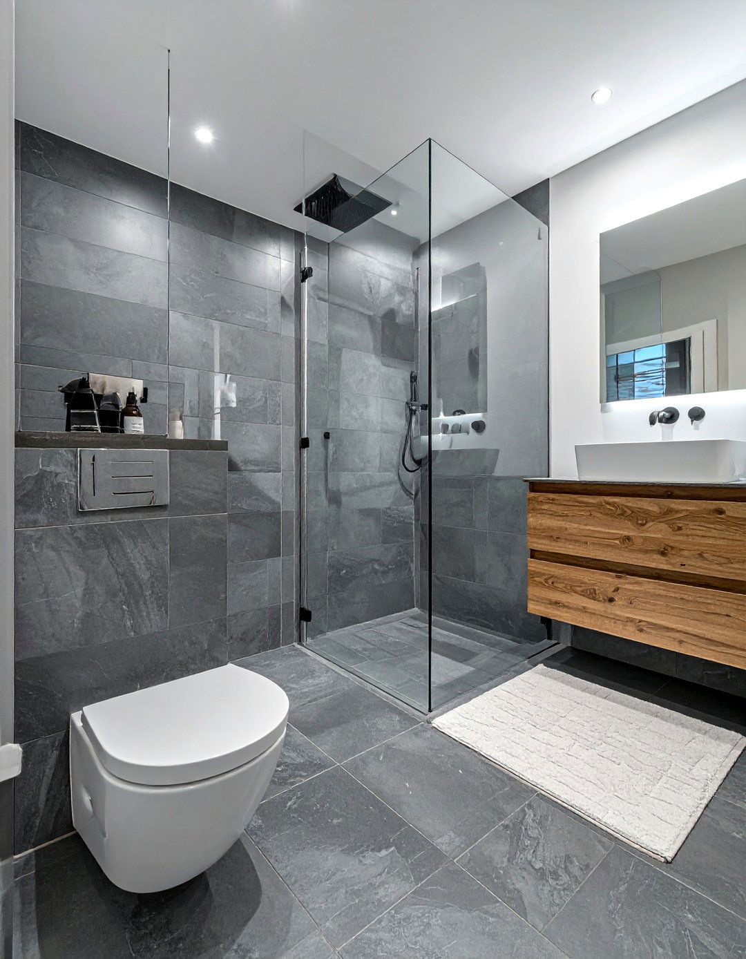 Gray stone tile - 30 Cape Cod bathroom ideas