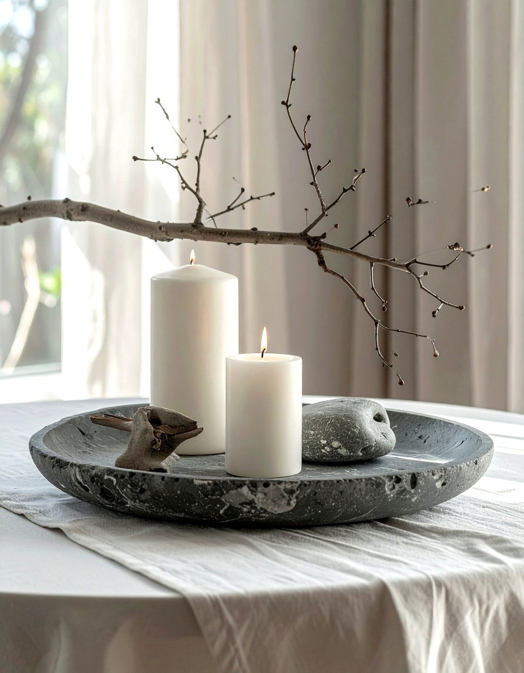 Gray stone tray - 30 tray centerpiece dining ideas