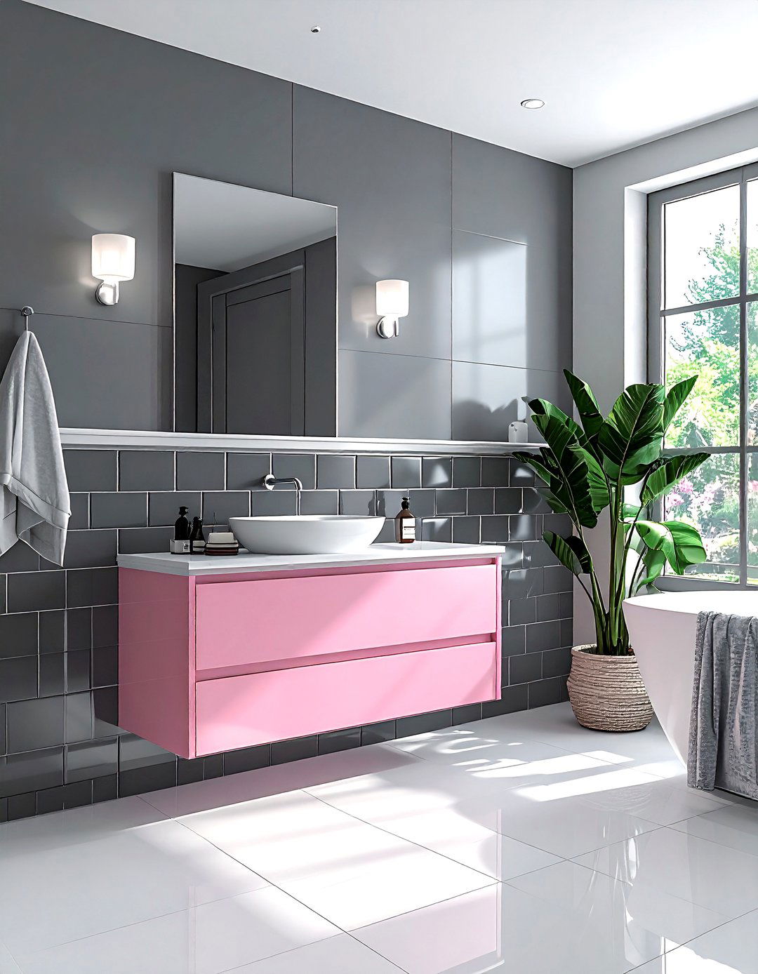 Gray subway tile - 30 pink and gray bathroom ideas