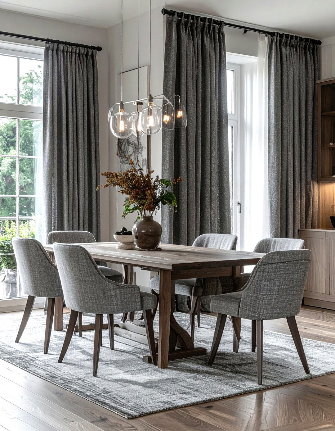 Gray textured drapes - 30 dining room drape ideas
