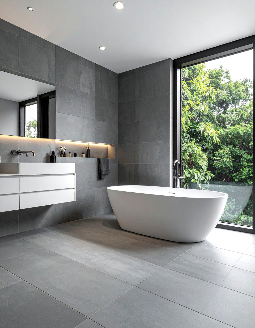 Gray tile bathroom - 30 brushed nickel bathroom ideas