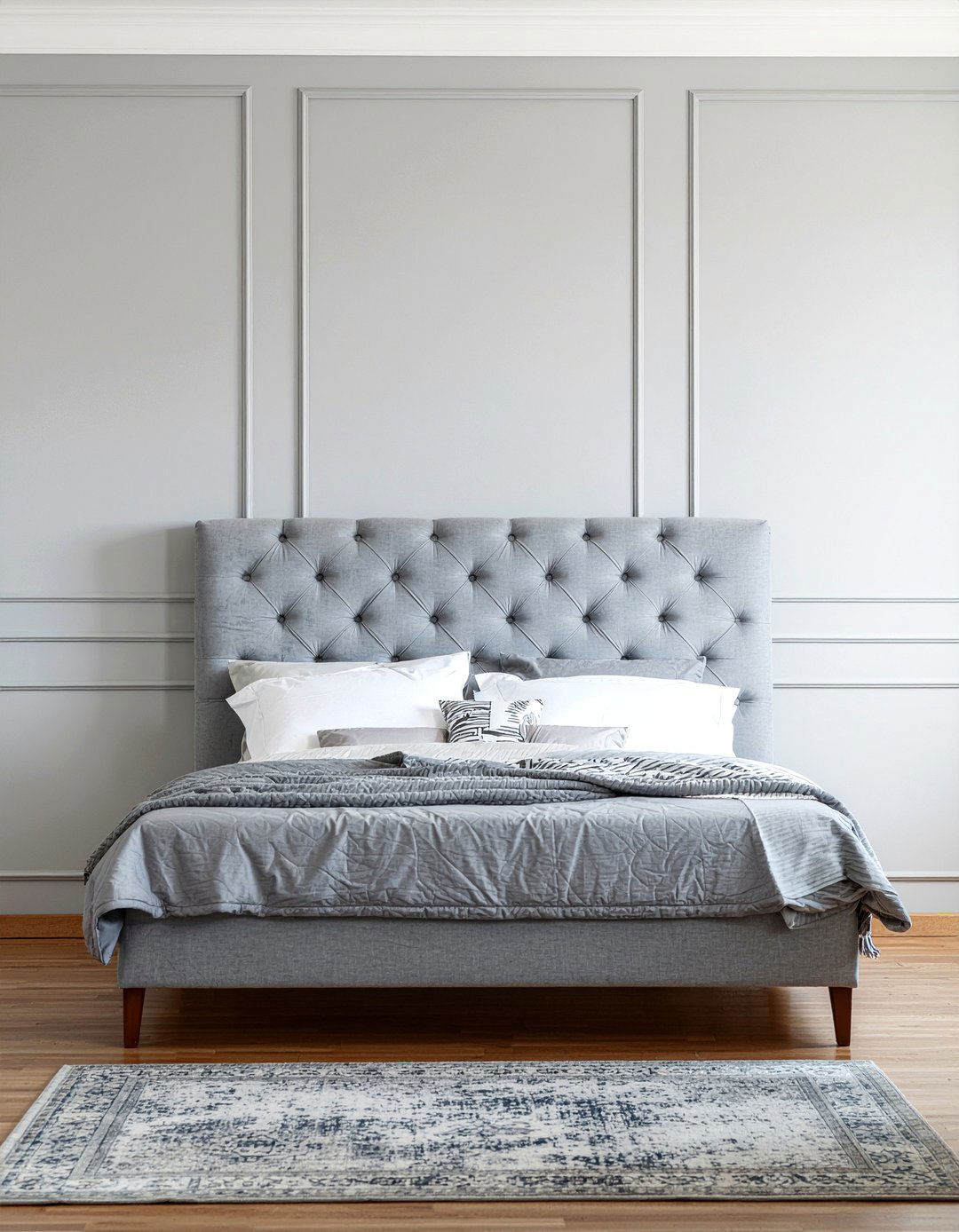 Gray upholstered headboard style - 30 all gray bedroom ideas