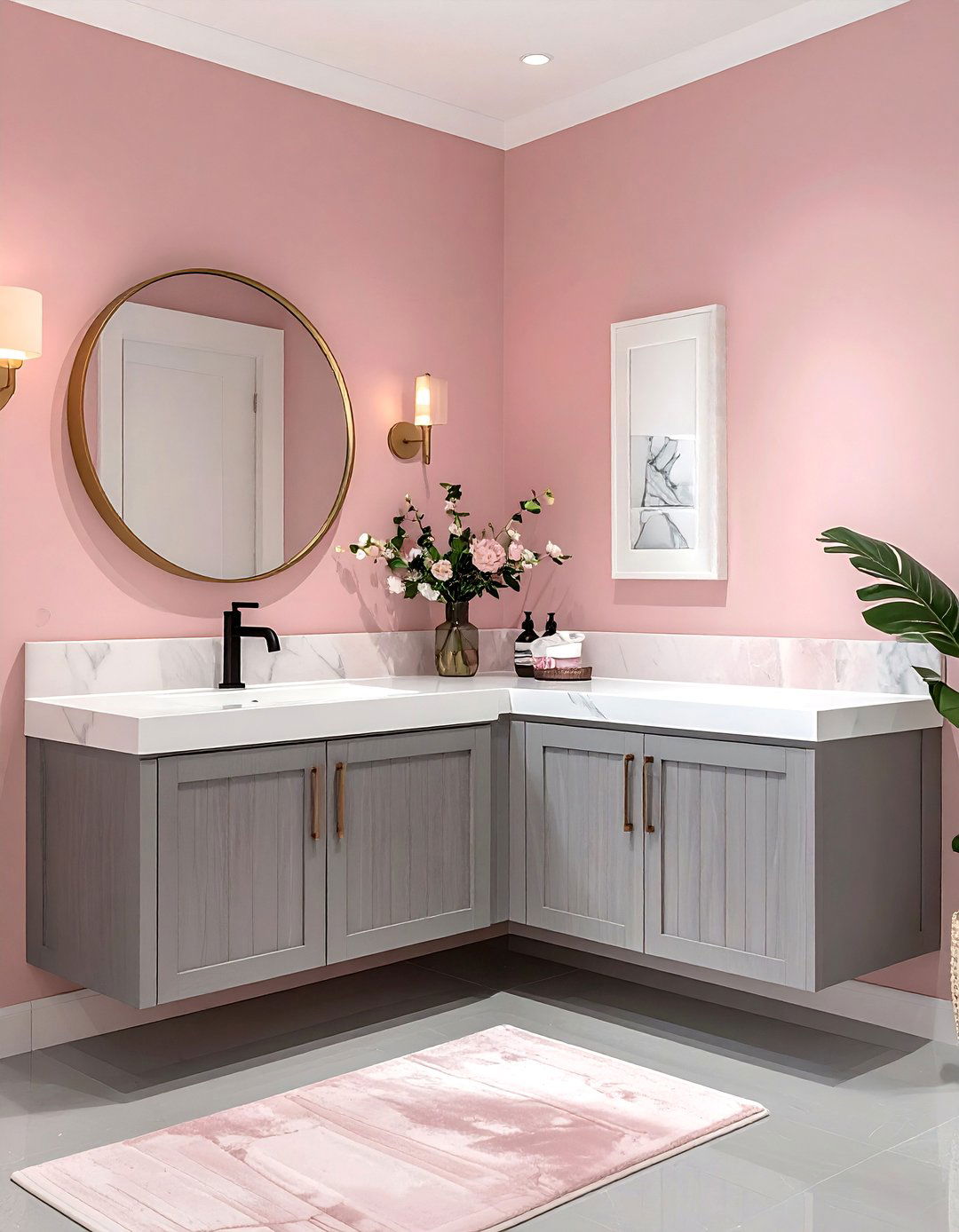 Gray vanity pink walls - 30 pink and gray bathroom ideas