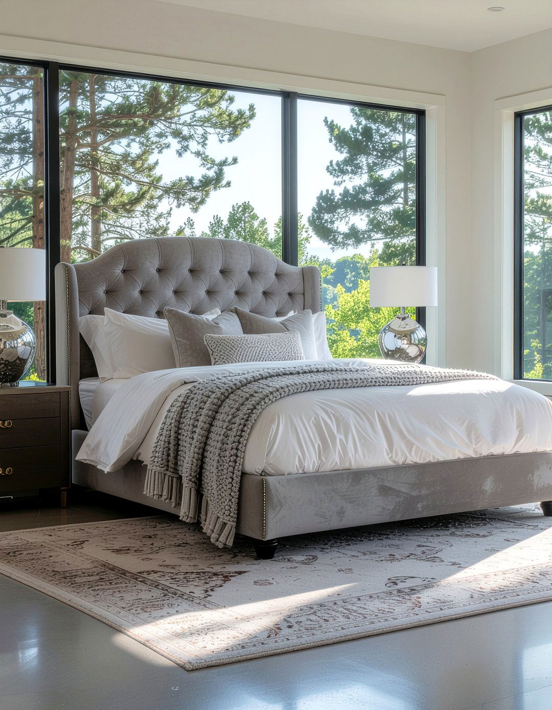 Gray velvet wingback bed - 30 upholstered bed ideas