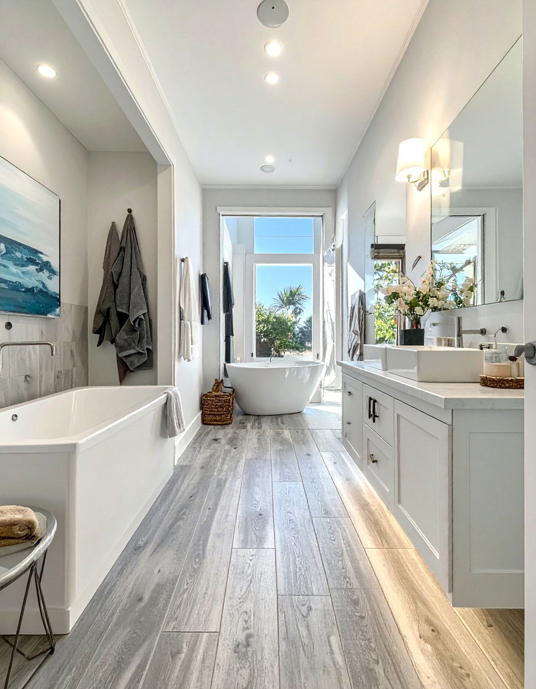 Gray wash flooring - 30 beach house bathroom ideas