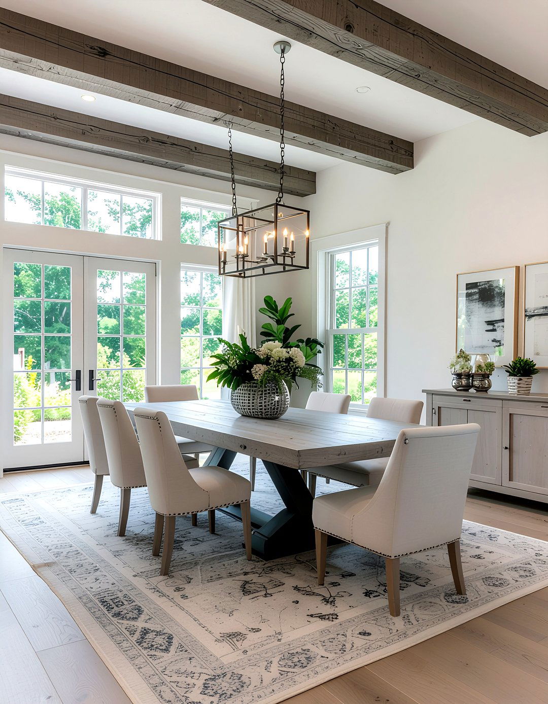 Gray wash wood beams - 30 dining room beamed ceiling ideas