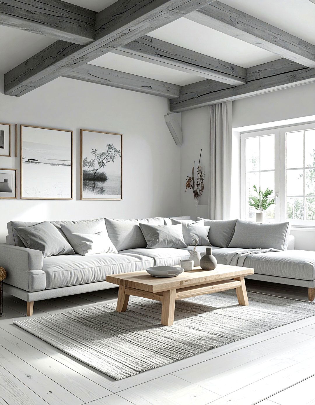 Gray washed beams - 30 living room beam ideas