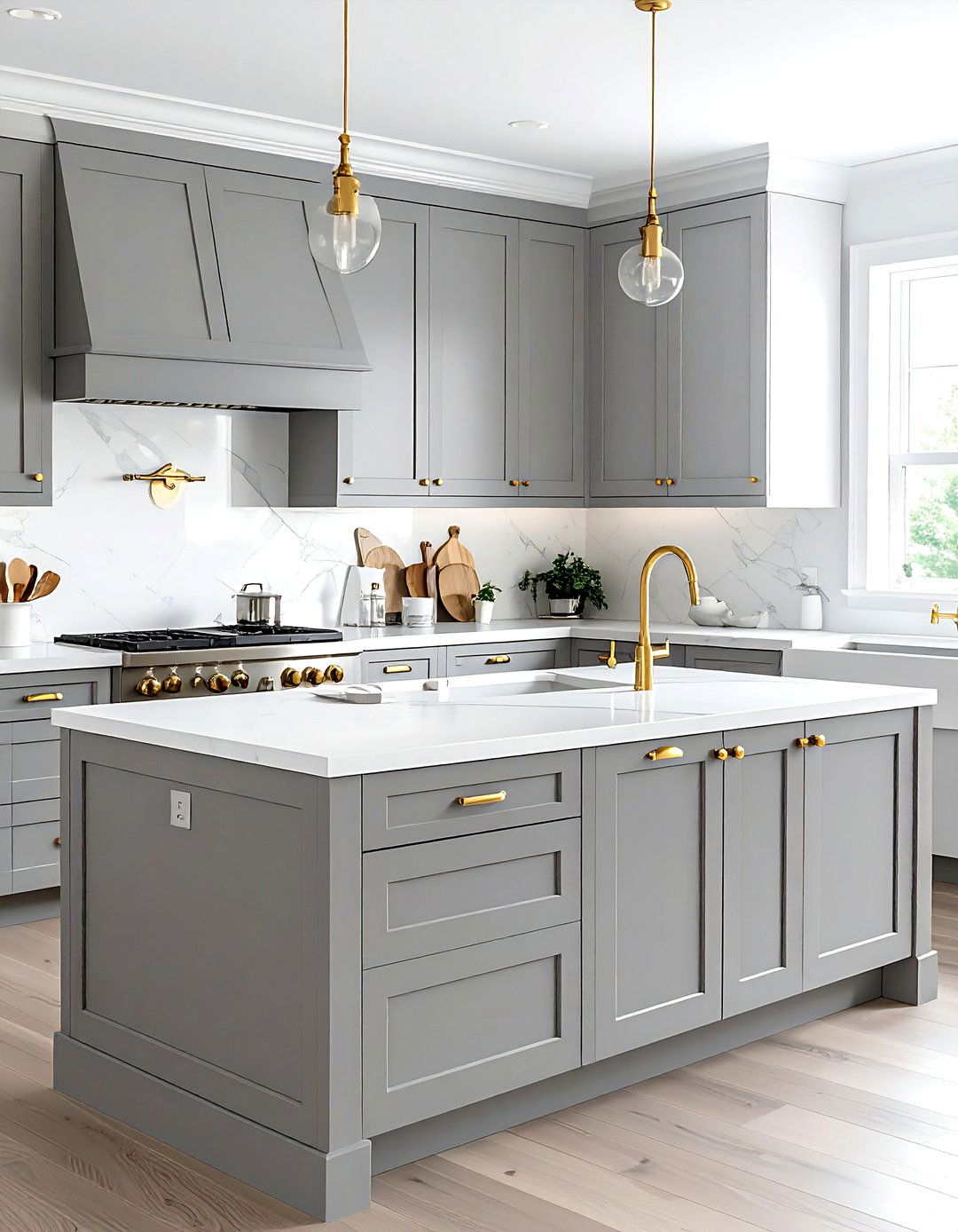 Gray white kitchen gold hardware - 30 gray and white kitchen ideas