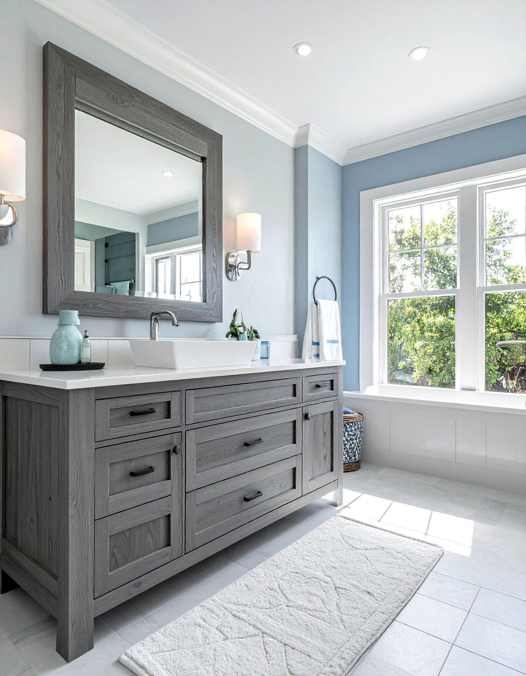 Gray wood bathroom vanity - 30 butcher block bathroom countertop ideas