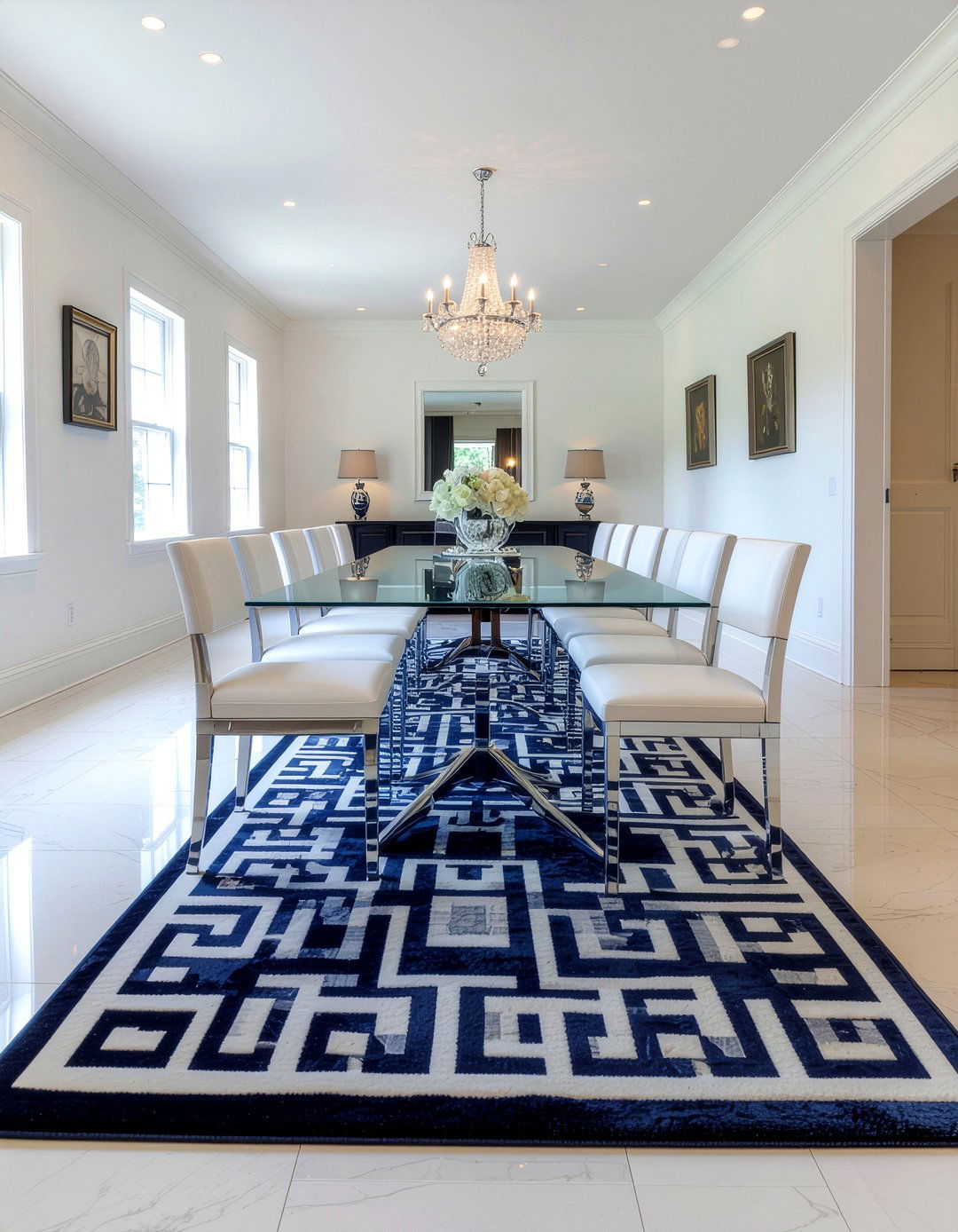 Greek Key Rug - 30 Hollywood regency dining room ideas