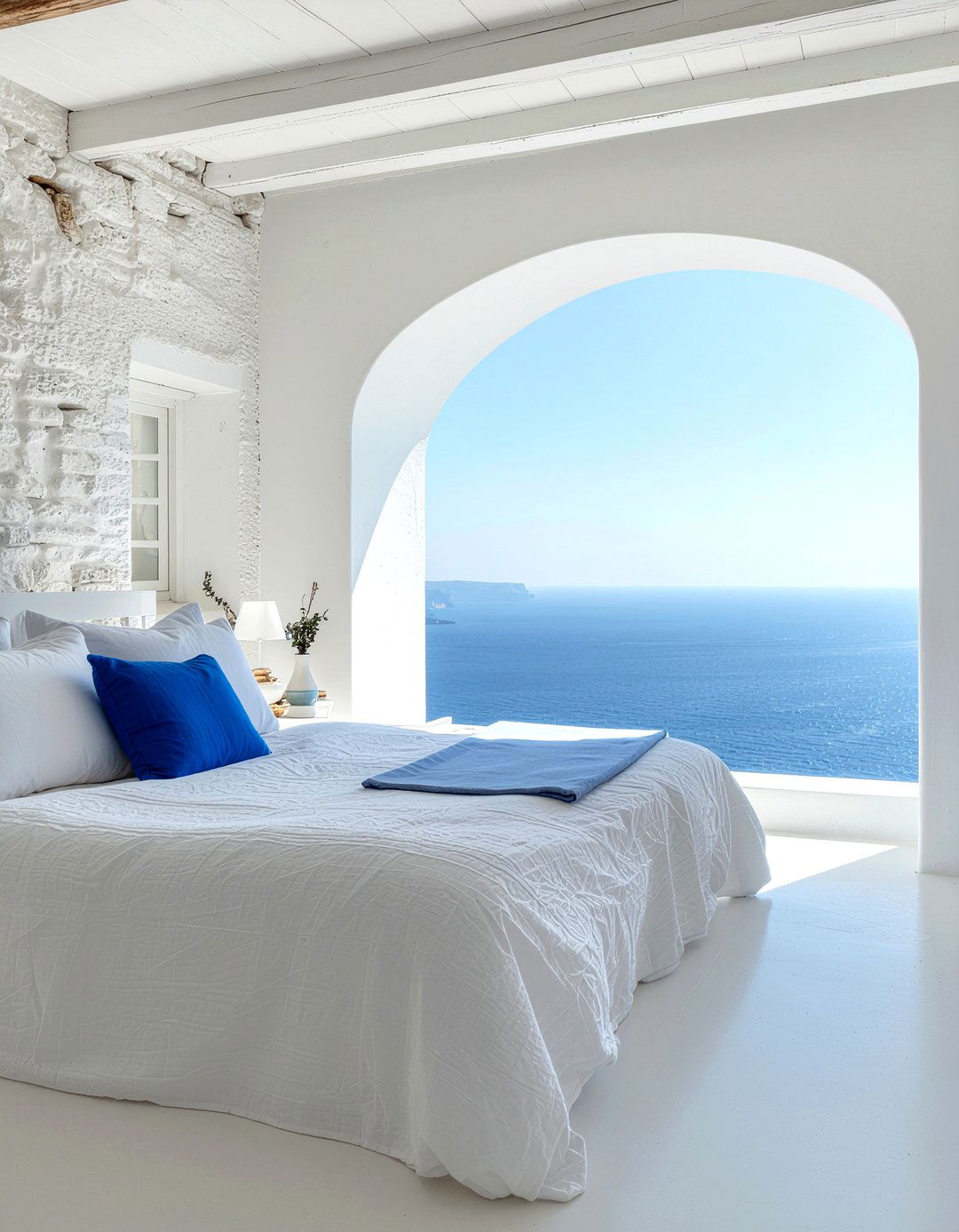 Greek island white wash - 30 travel themed bedroom ideas