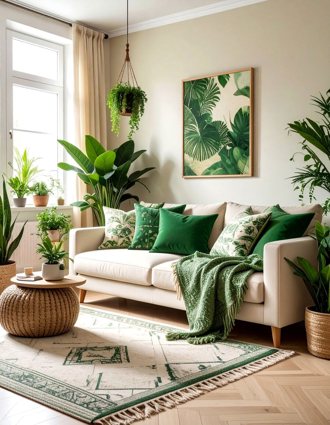 Green And Cream Bohemian Decor - 30 bohemian green living room ideas