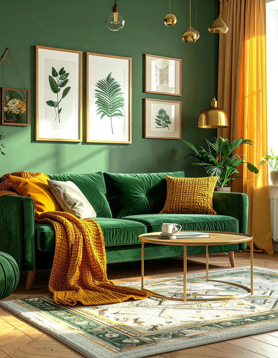 Green And Mustard Boho Living Room - 30 bohemian green living room ideas