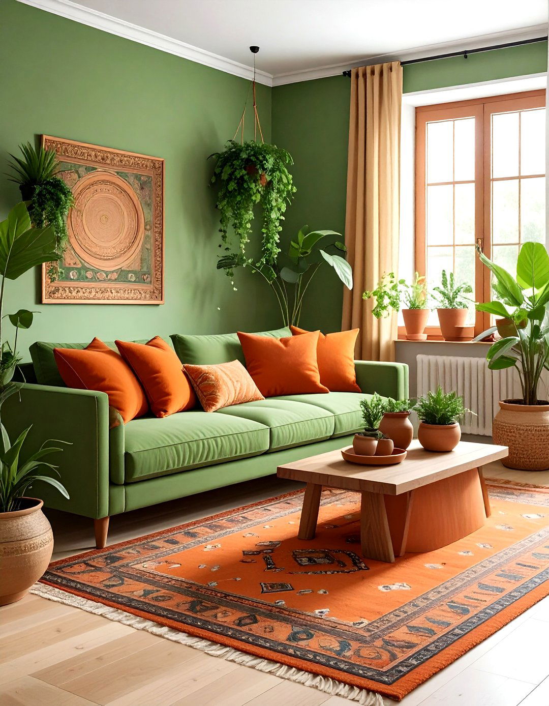 Green And Terracotta Boho Living Room - 30 bohemian green living room ideas
