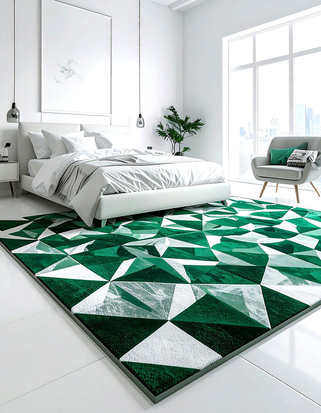 Green And White Geometric Rug - 30 emerald and white bedroom ideas