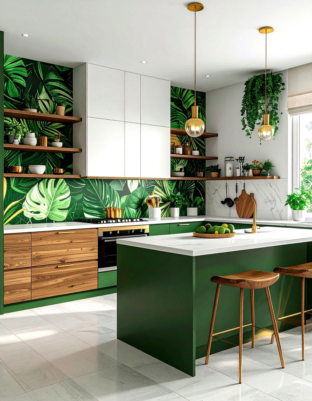 Green Botanical Kitchen Wallpaper - 30 green kitchen decor ideas
