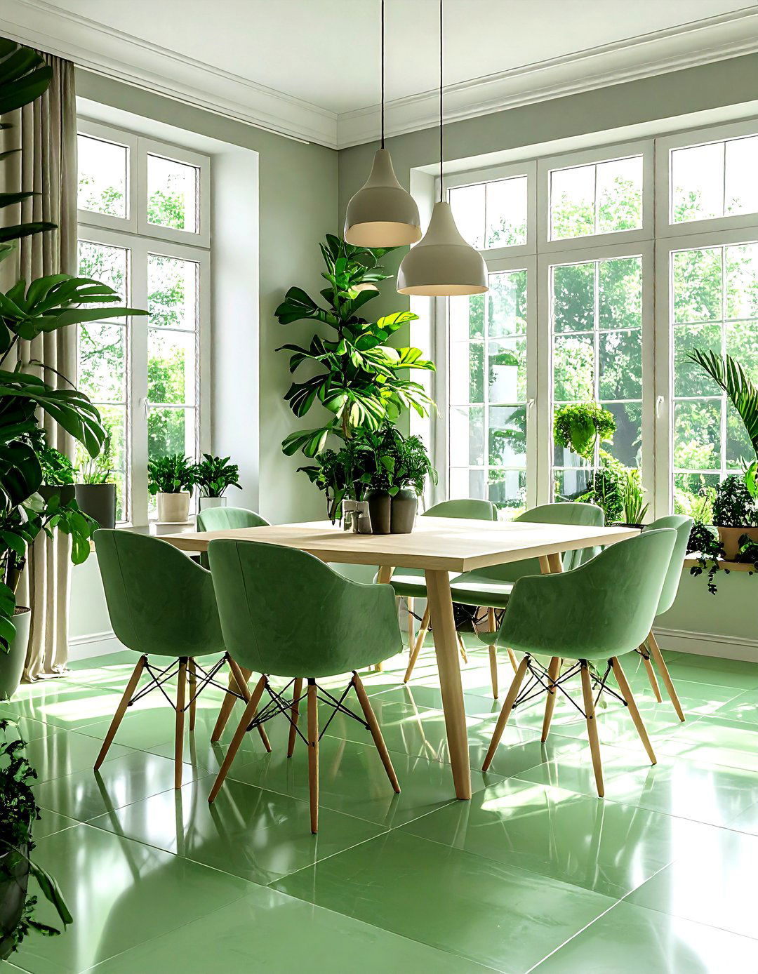 Green Floor Tile - 30 dining room tile ideas