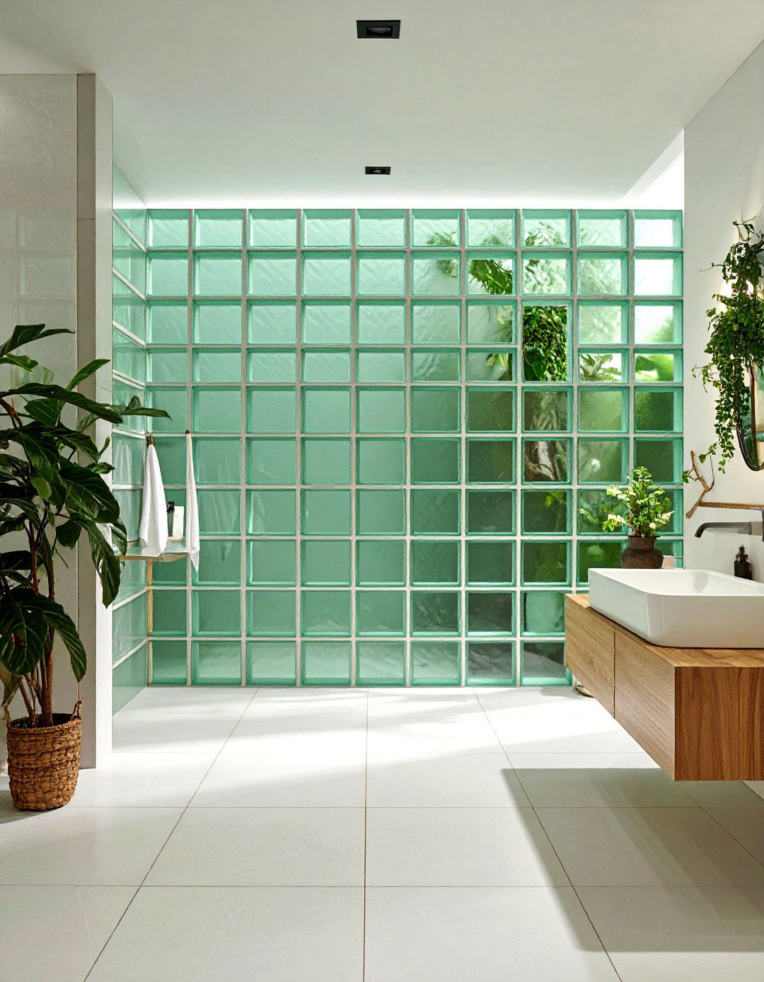 Green Glass Block Partition - 30 glass block bathroom ideas